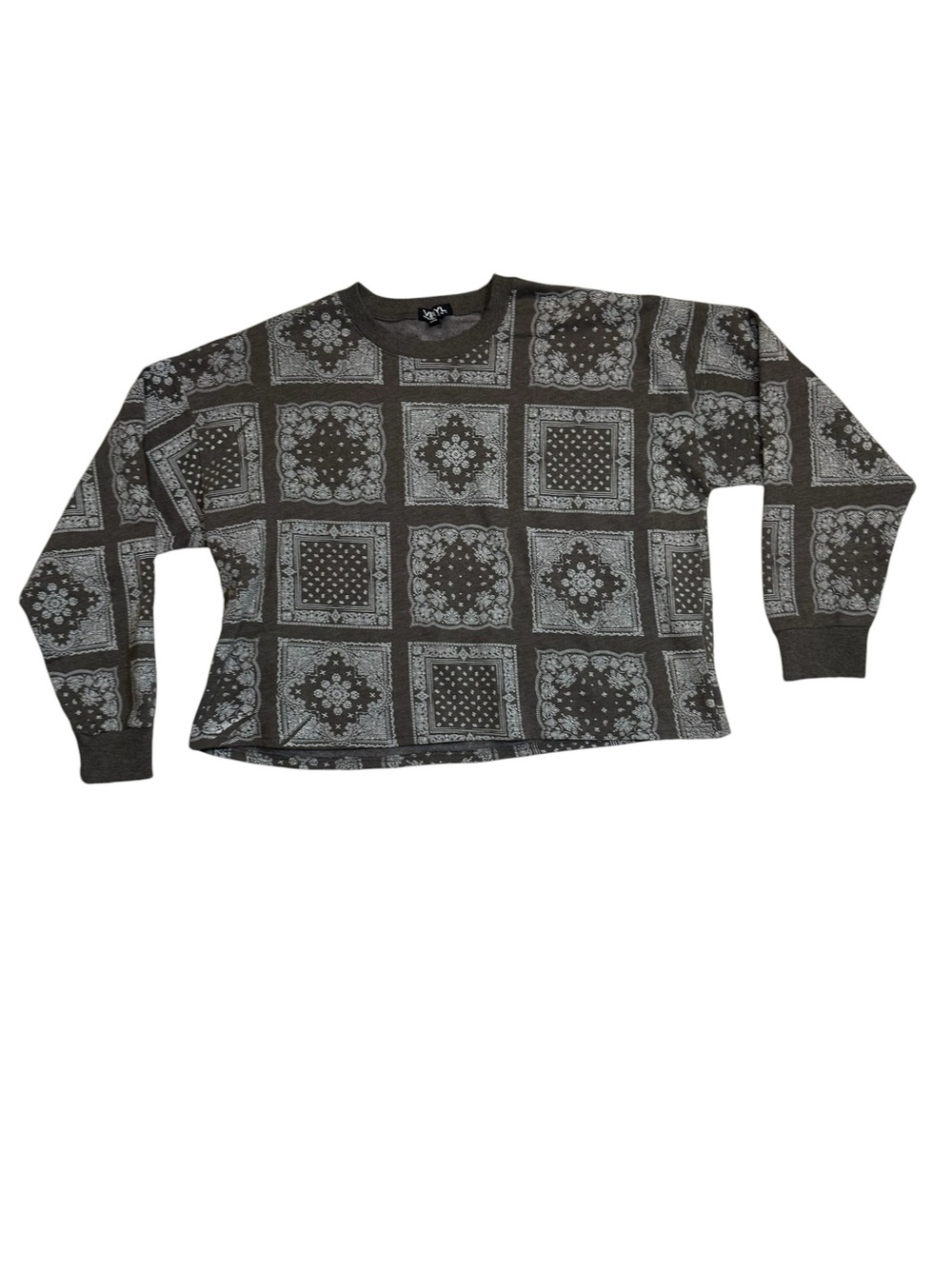 Vinyl Icons Bandana Print Cropped Sweatshirt Gray XL NWOT
